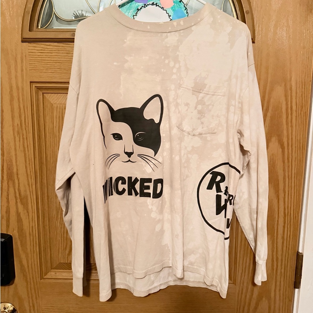Wicked Cat Graphic Beige Long Sleeve Shirt